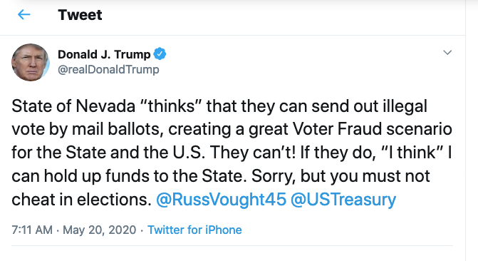 President Donald Trump threatens Nevada in a tweet