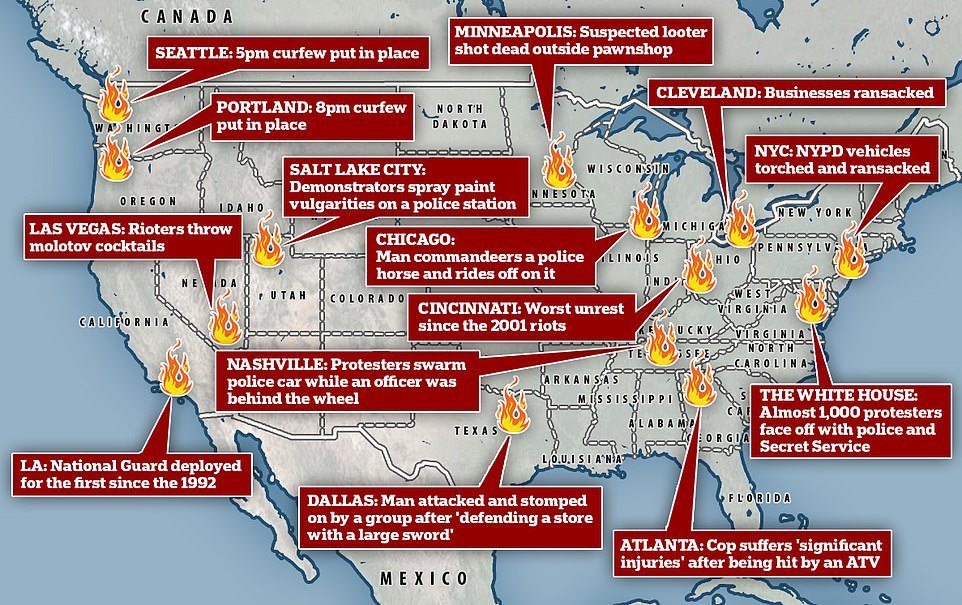 This map shows where riots have started across the U.S.