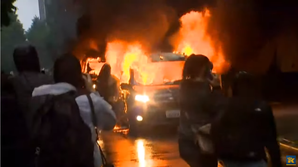 George Floyd protesters in Seattle torched vehicles.