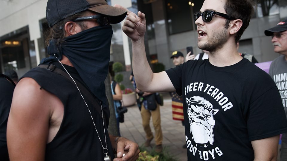 Antifa and Proud Boys face off