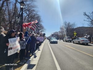 The street in front of the Nevada State Capital was lined with protestors during the 50501 event.